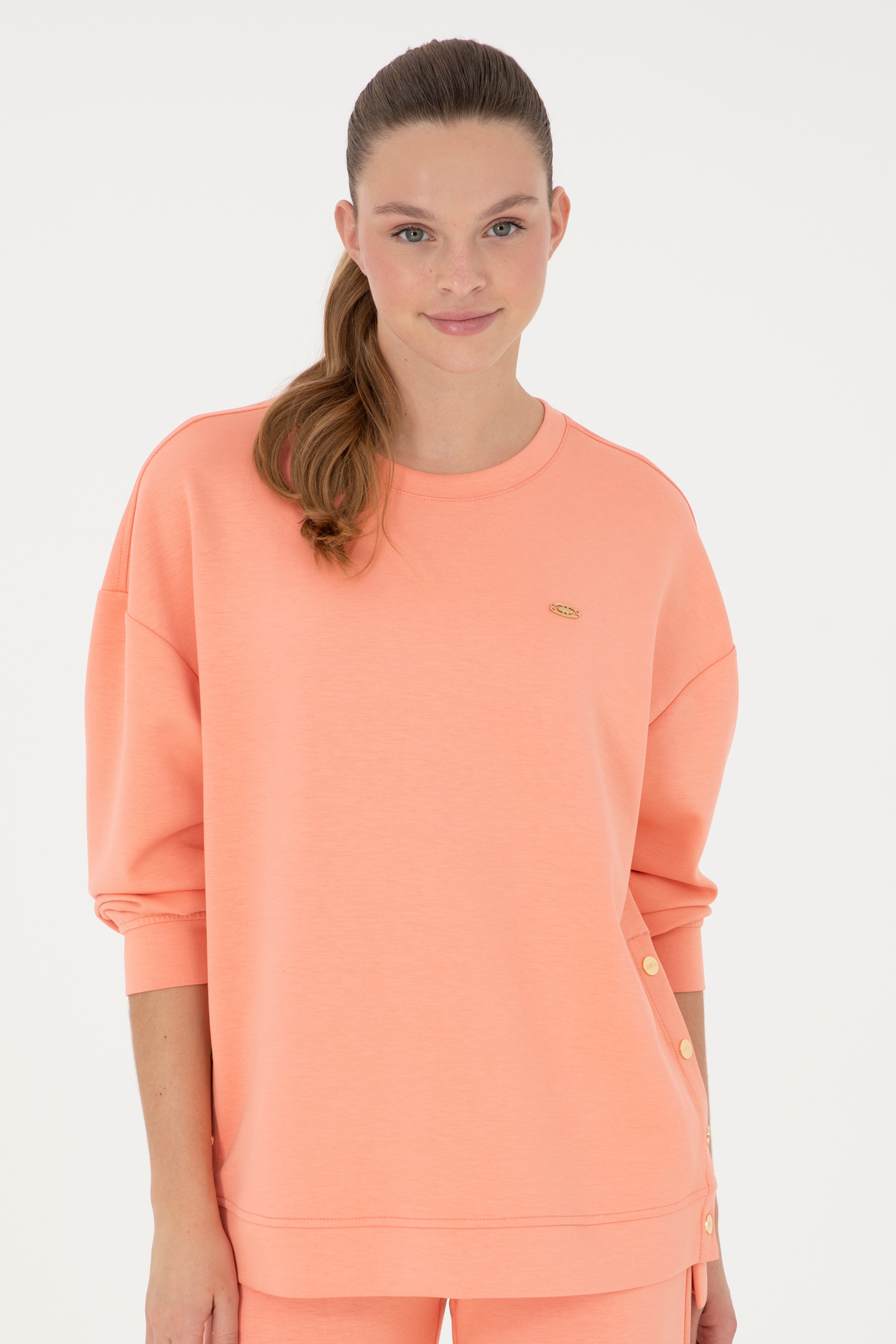 Kadın Somon Bisiklet Yaka Sweatshirt - Image 3