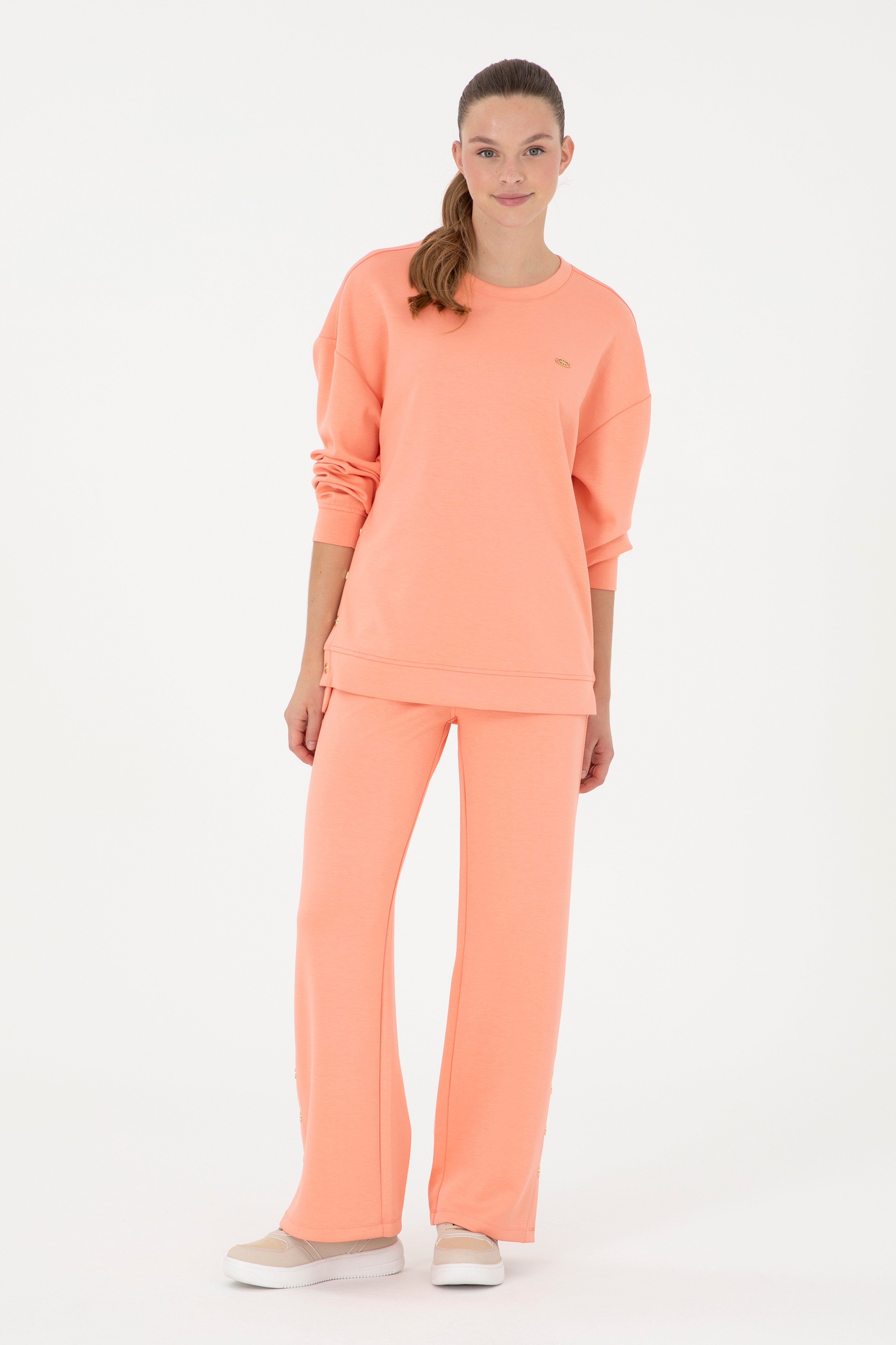 Kadın Somon Bisiklet Yaka Sweatshirt - Image 4