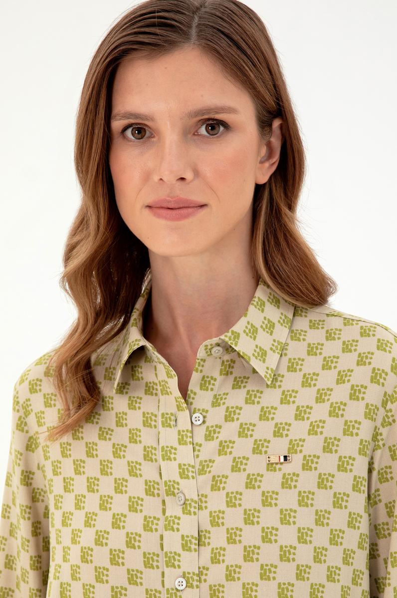 Kadın Açık Haki Uzun Kollu Gömlek