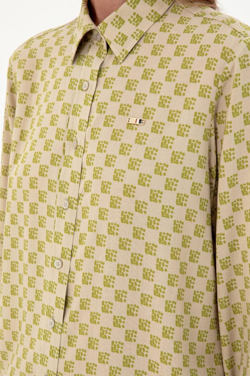 Kadın Açık Haki Uzun Kollu Gömlek