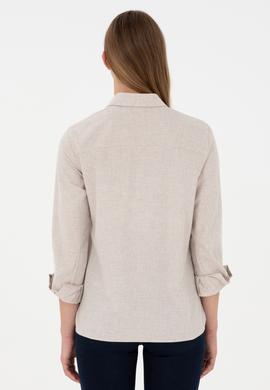 Kadın Ekru Uzun Kollu Gömlek - 50297012014