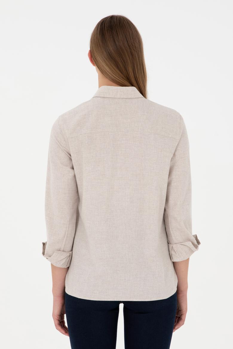 Kadın Ekru Uzun Kollu Gömlek - 50297012014