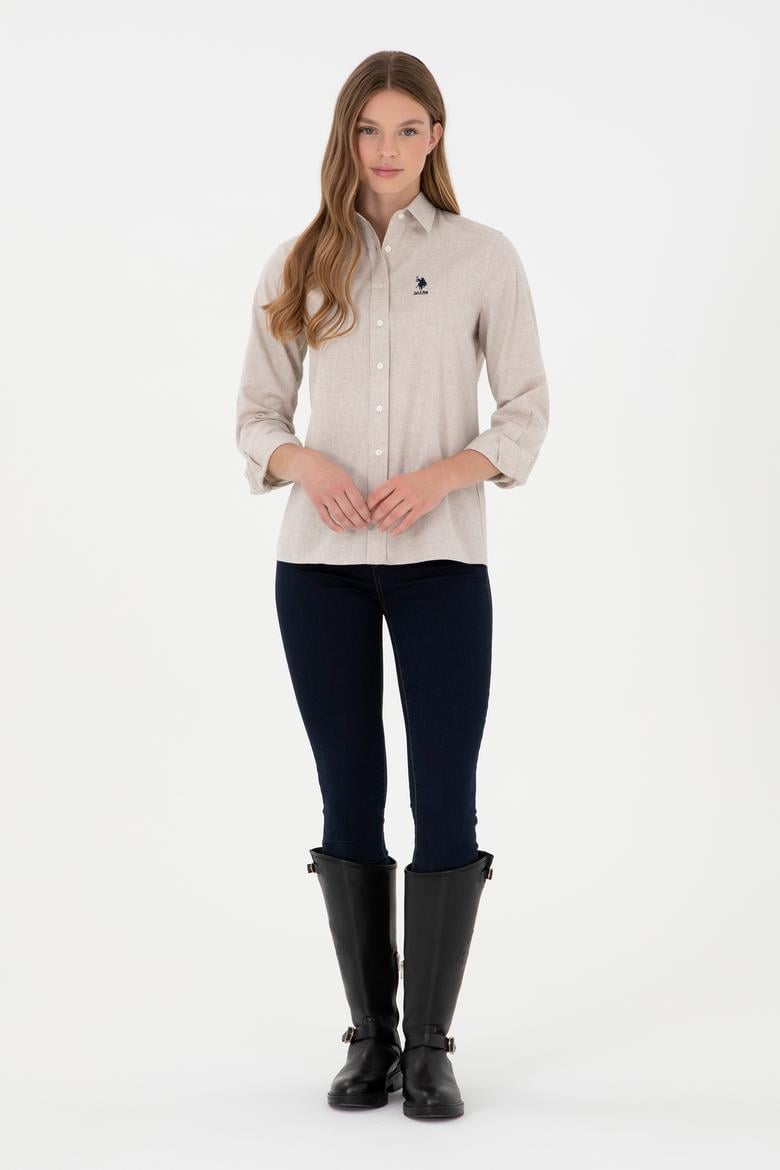 Kadın Ekru Uzun Kollu Gömlek - 50297012014