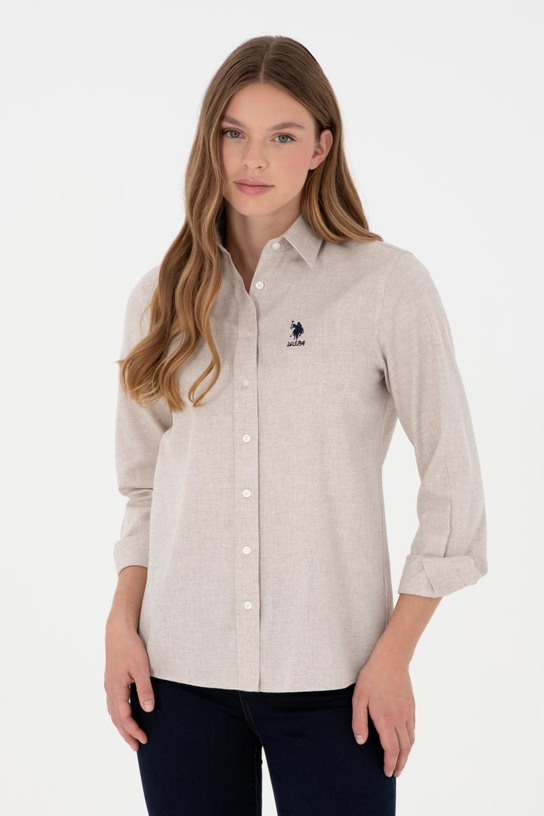 Kadın Ekru Uzun Kollu Gömlek