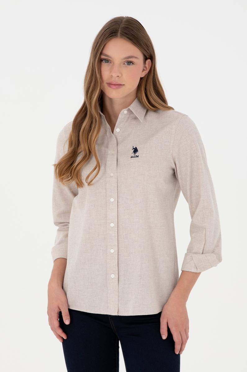 Kadın Ekru Uzun Kollu Gömlek