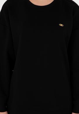 Kadın Siyah Bisiklet Yaka Sweatshirt - 50297369010