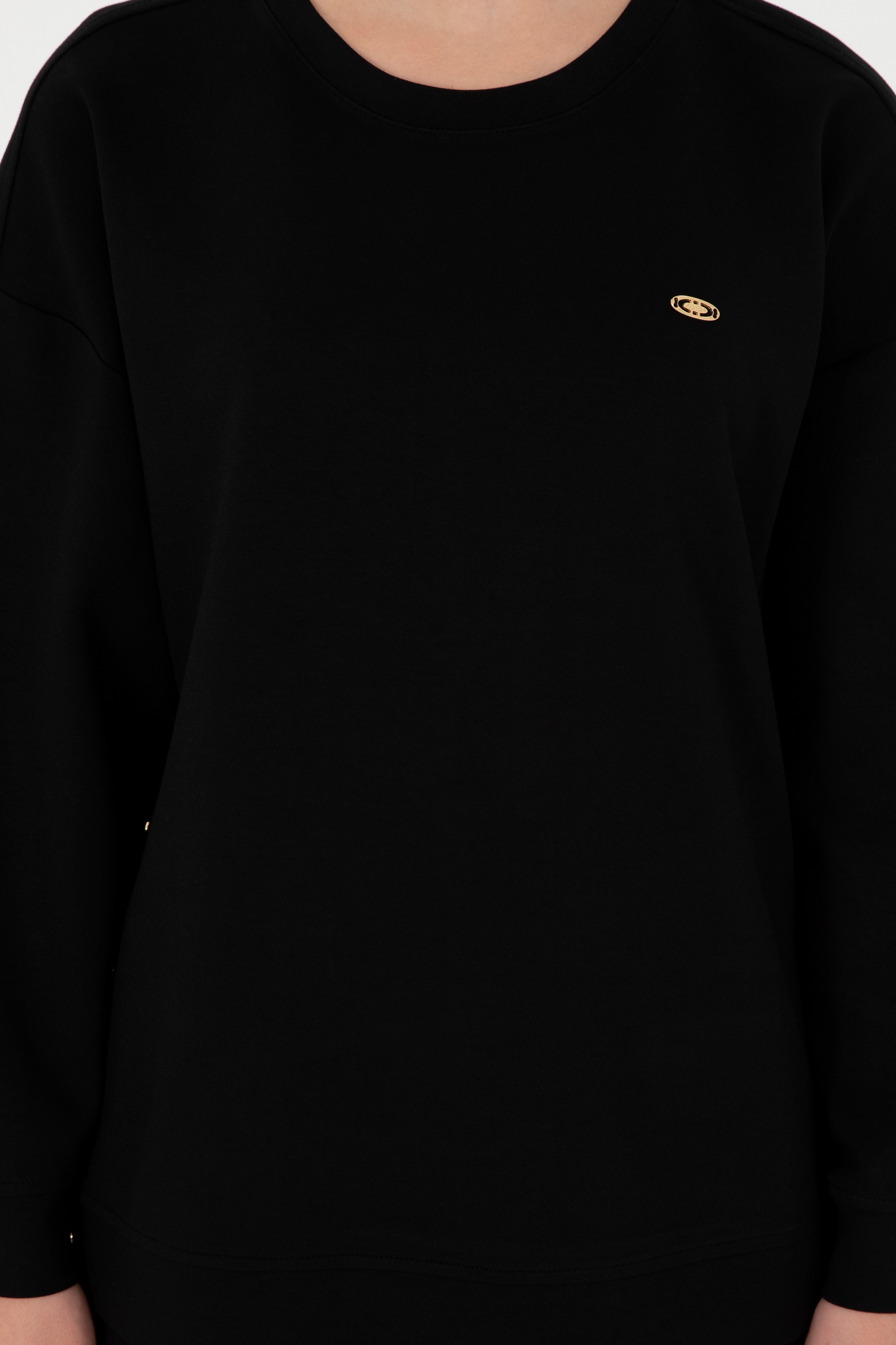 Kadın Siyah Bisiklet Yaka Sweatshirt