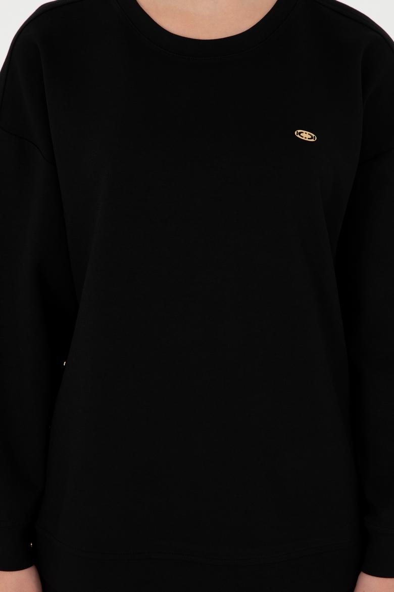 Kadın Siyah Bisiklet Yaka Sweatshirt - 50297369010