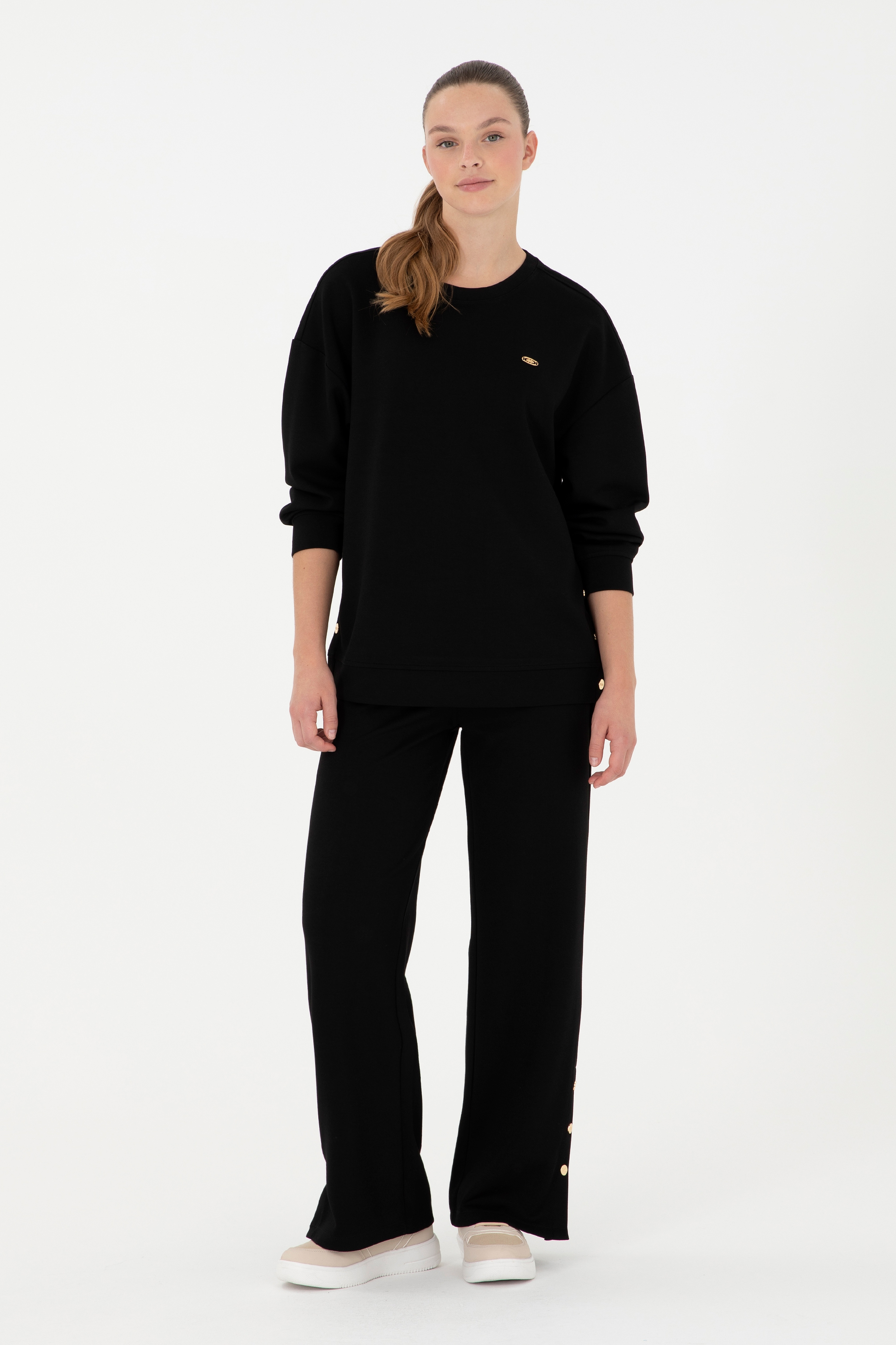 Kadın Siyah Bisiklet Yaka Sweatshirt