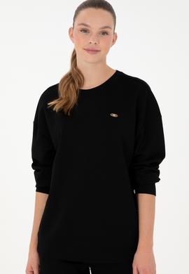 Kadın Siyah Bisiklet Yaka Sweatshirt - 50297369010