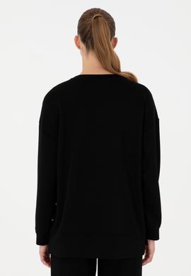 Kadın Siyah Bisiklet Yaka Sweatshirt - 50297369010