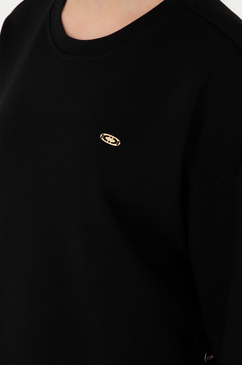 Kadın Siyah Bisiklet Yaka Sweatshirt