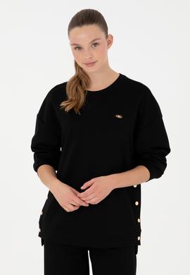 Kadın Siyah Bisiklet Yaka Sweatshirt - 50297369010