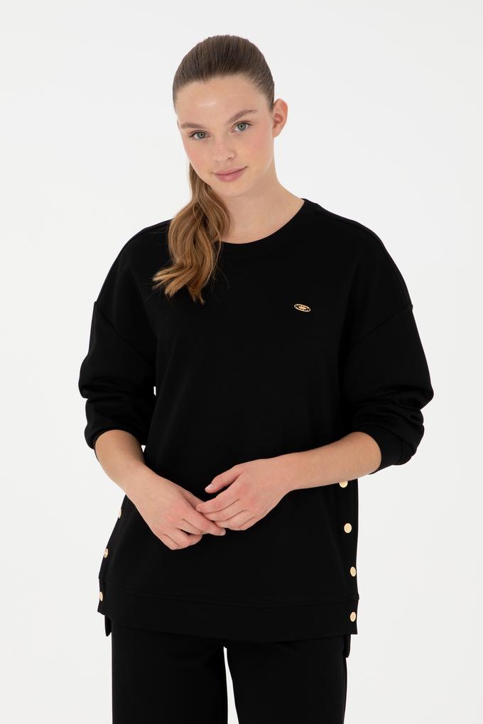 Kadın Siyah Bisiklet Yaka Sweatshirt