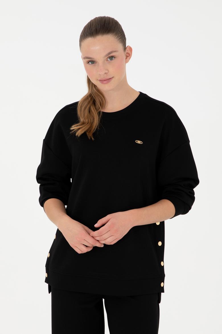 Kadın Siyah Bisiklet Yaka Sweatshirt