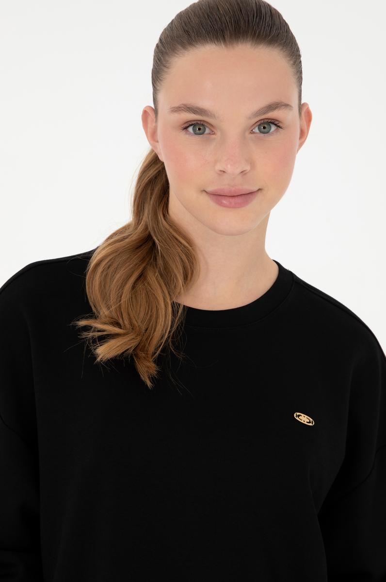 Kadın Siyah Bisiklet Yaka Sweatshirt