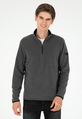Erkek Yarım Fermuarlı Antrasit Basic Polar Sweatshirt - 50298085007