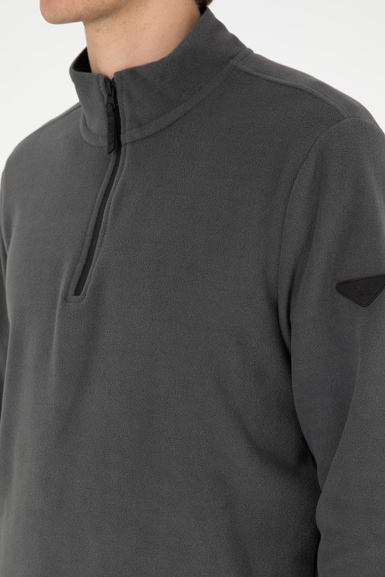 Erkek Yarım Fermuarlı Antrasit Basic Polar Sweatshirt - 50298085007