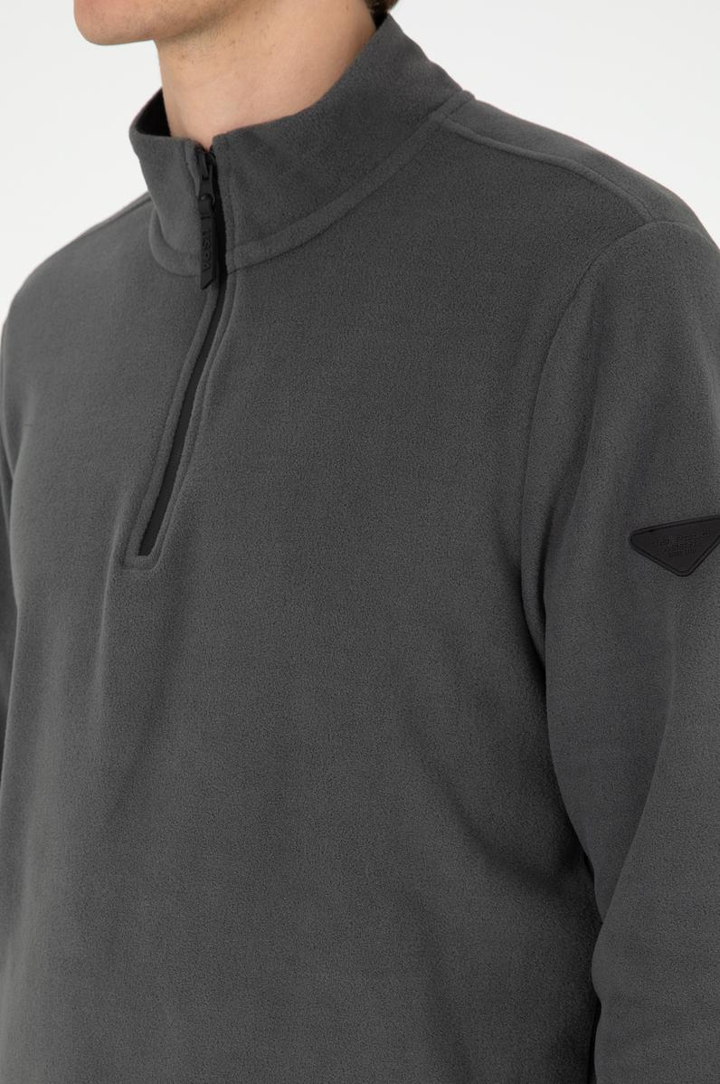 Erkek Yarım Fermuarlı Antrasit Basic Polar Sweatshirt