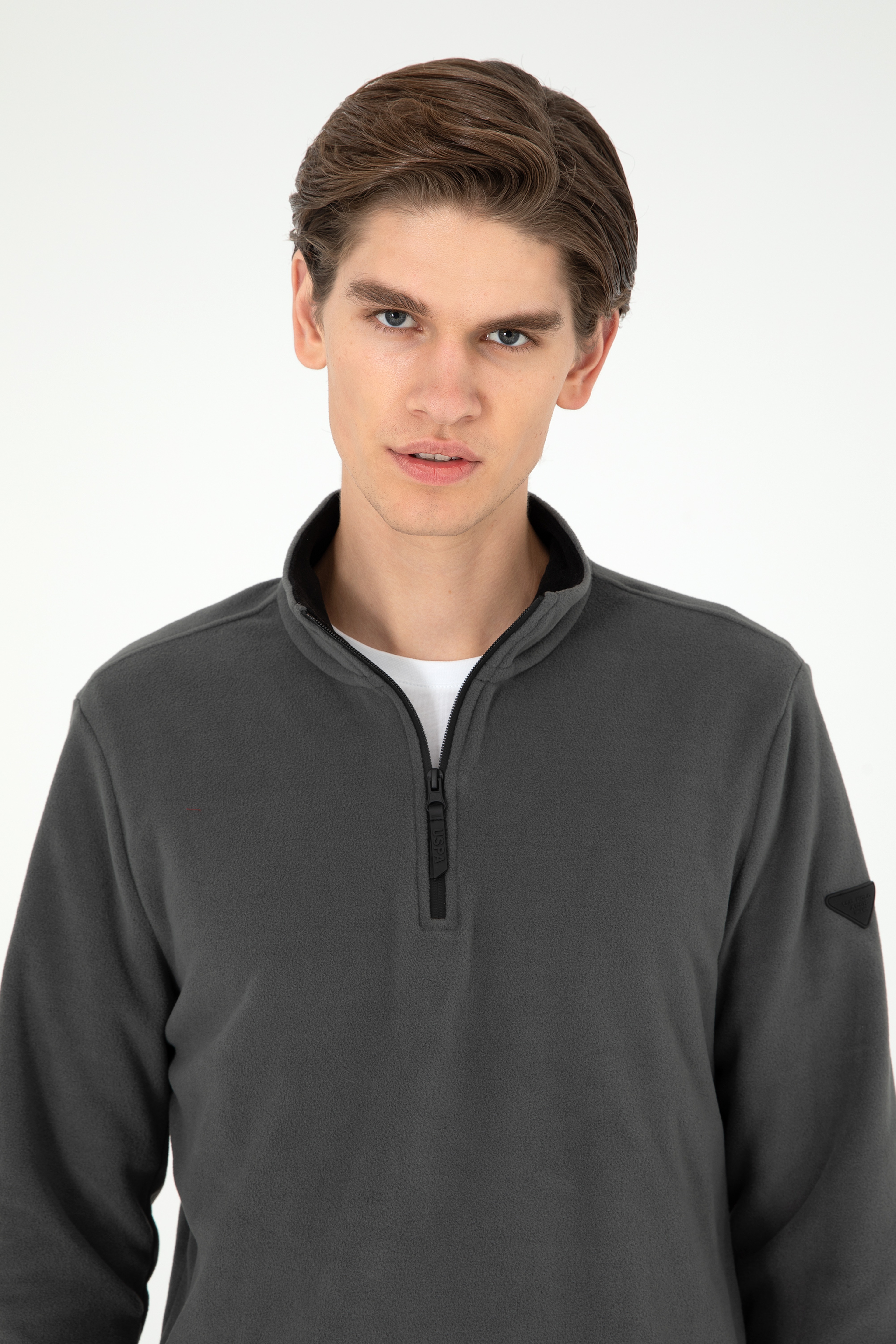 Erkek Yarım Fermuarlı Antrasit Basic Polar Sweatshirt - Image 2