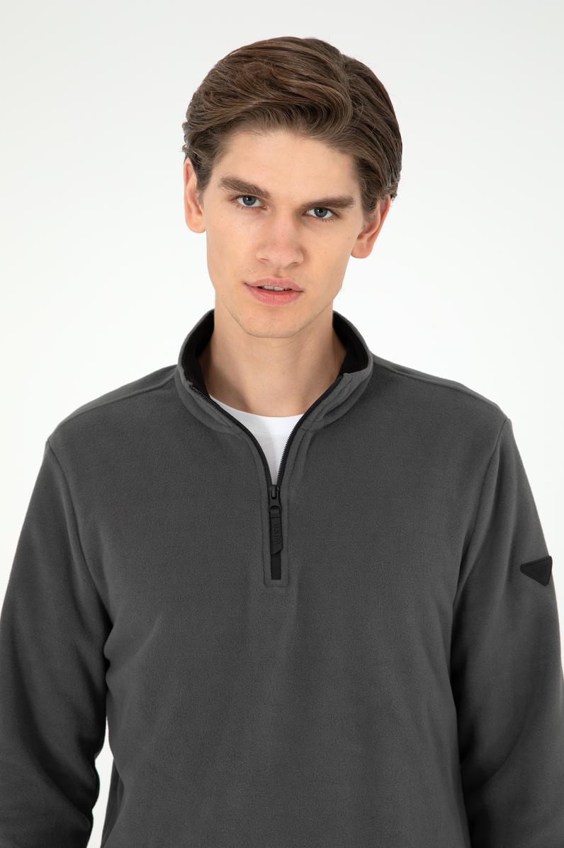 Erkek Yarım Fermuarlı Antrasit Basic Polar Sweatshirt