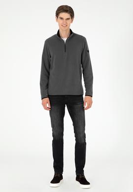 Erkek Yarım Fermuarlı Antrasit Basic Polar Sweatshirt - 50298085007
