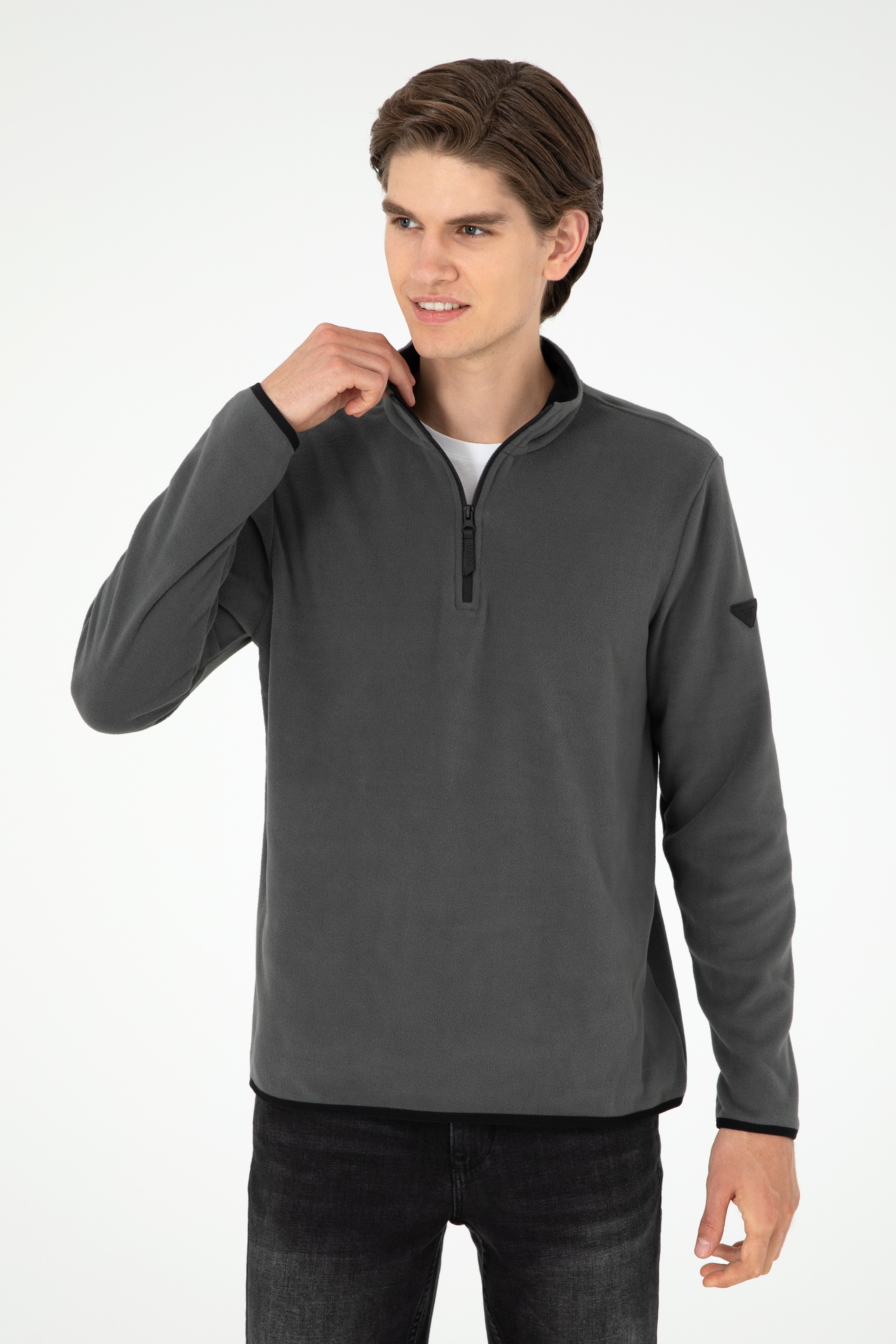 Erkek Yarım Fermuarlı Antrasit Basic Polar Sweatshirt - Image 3