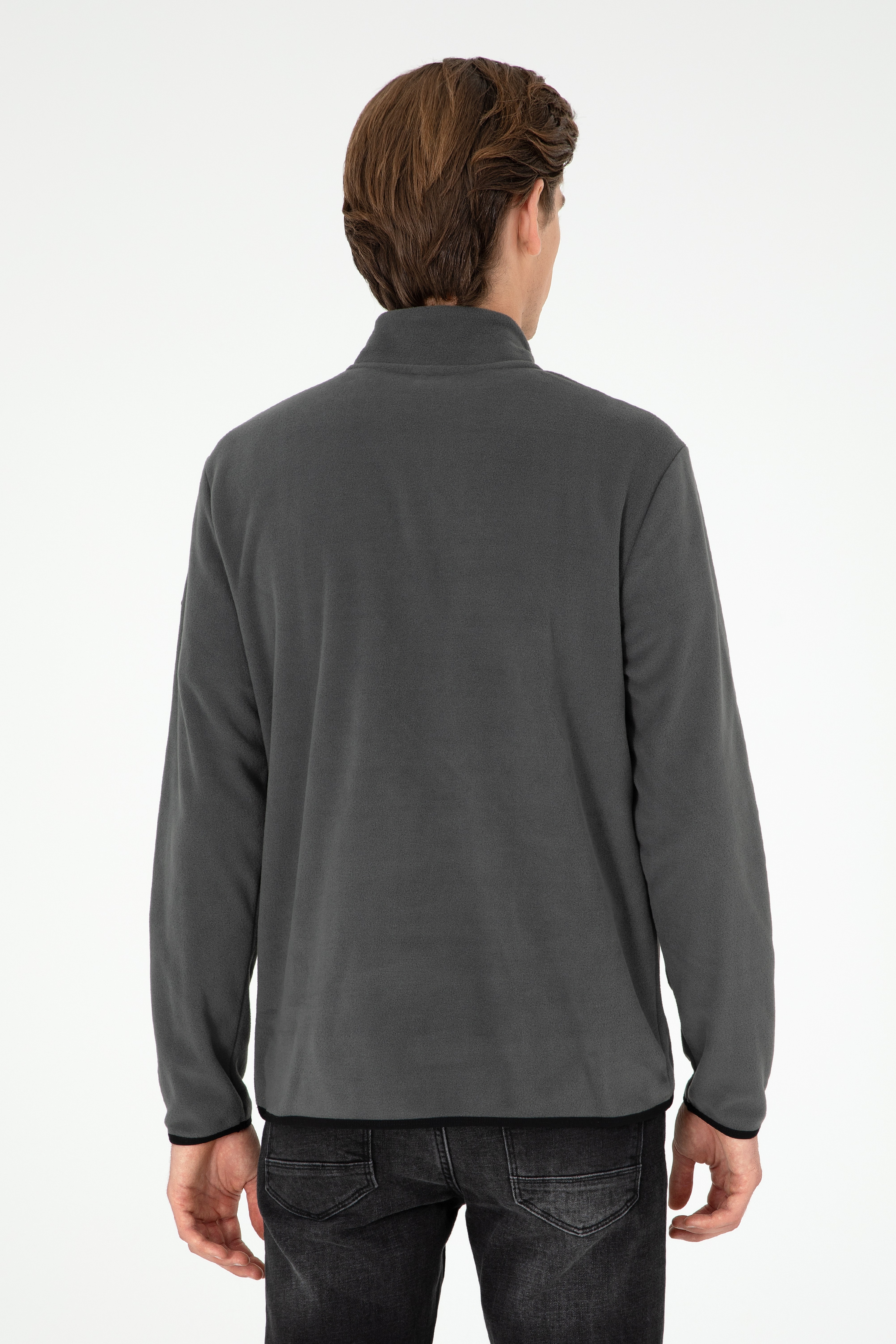 Erkek Yarım Fermuarlı Antrasit Basic Polar Sweatshirt - Image 5