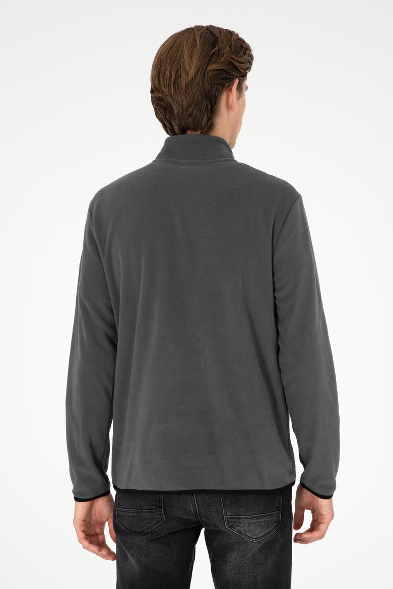 Erkek Yarım Fermuarlı Antrasit Basic Polar Sweatshirt - 50298085007