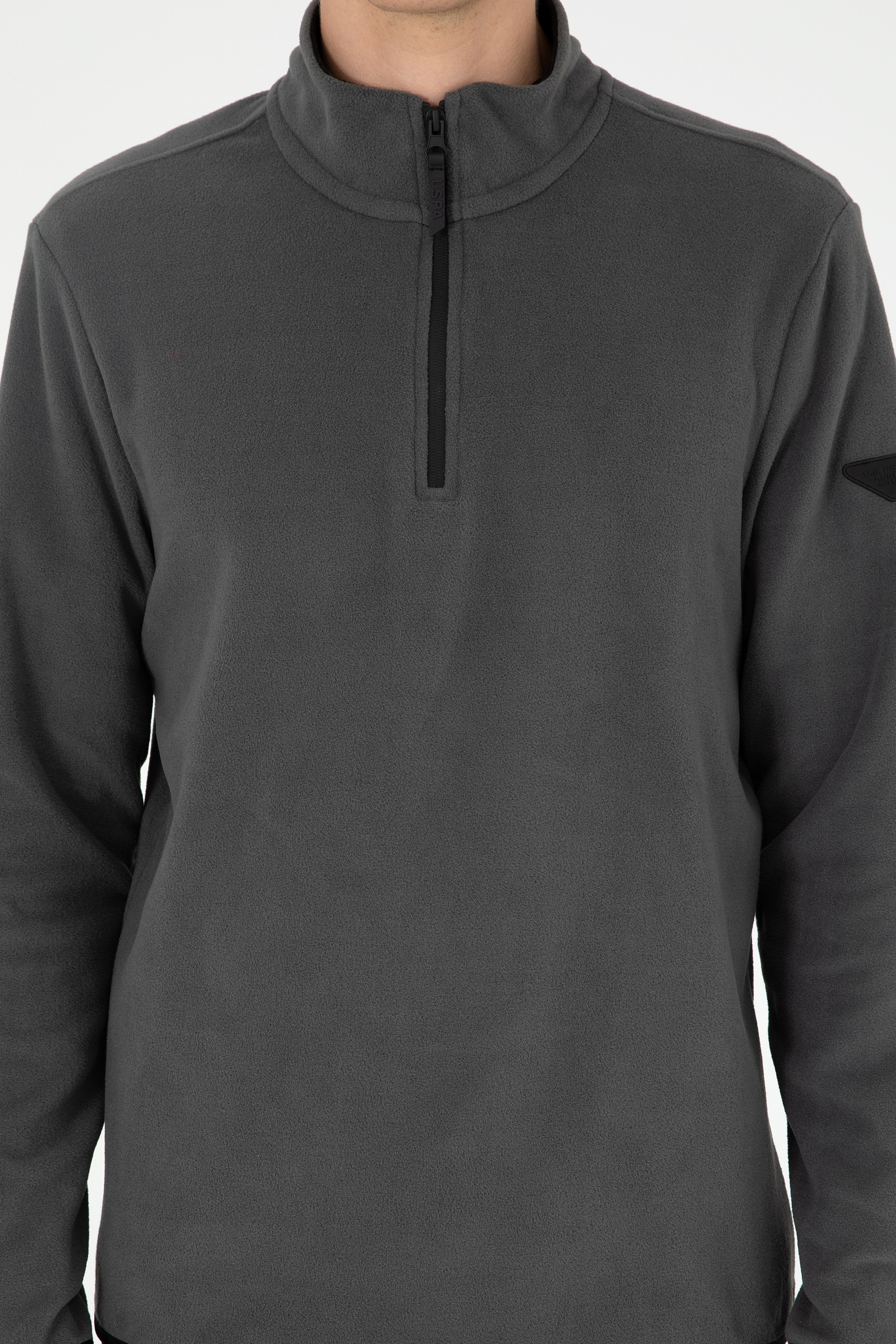 Erkek Yarım Fermuarlı Antrasit Basic Polar Sweatshirt