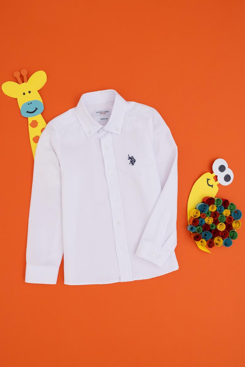 Erkek Çocuk Beyaz Uzun Kollu Basic Gömlek - 50297377016