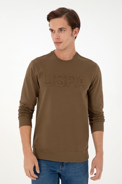 Erkek Regular Fit Bisiklet Yaka Haki Basic Sweatshirt
