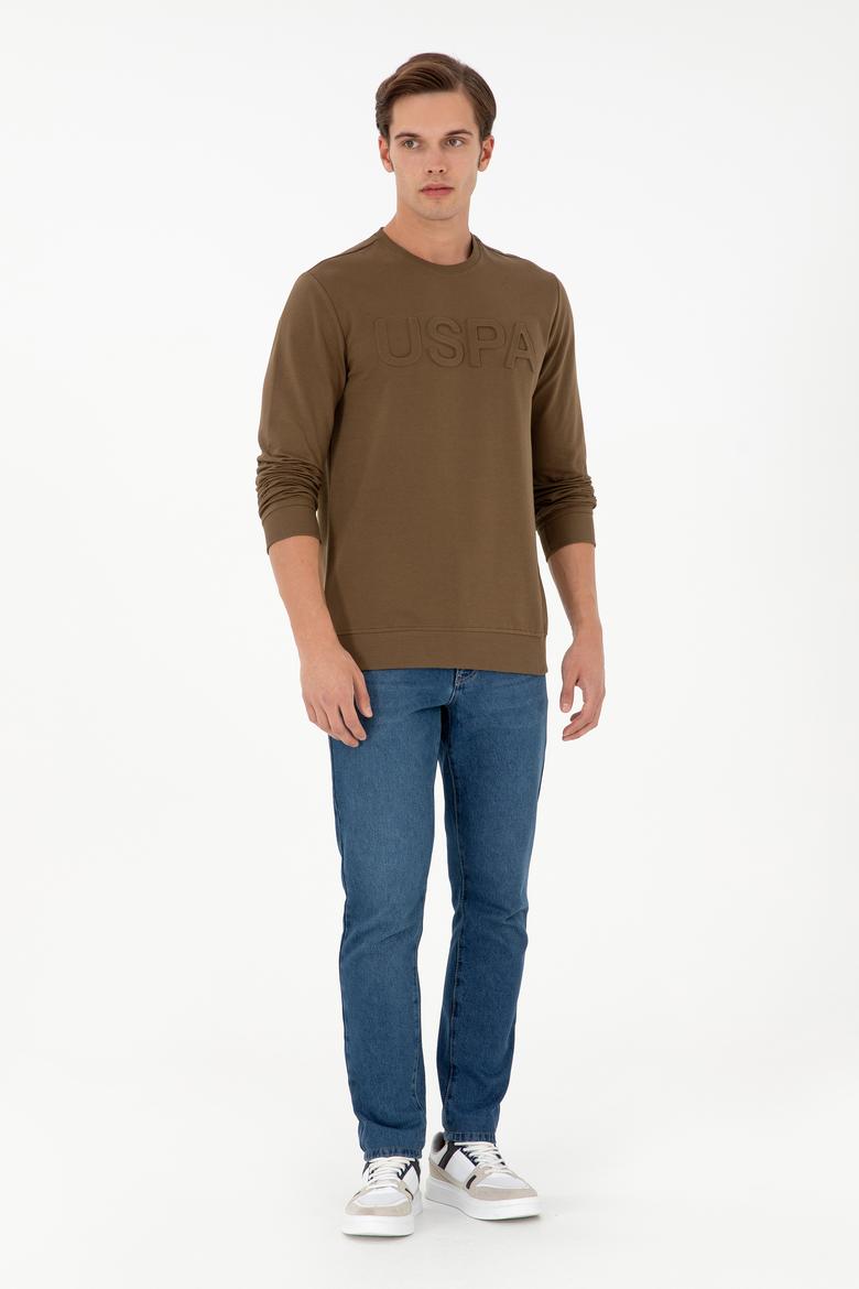 Erkek Regular Fit Bisiklet Yaka Haki Basic Sweatshirt - 50289058128