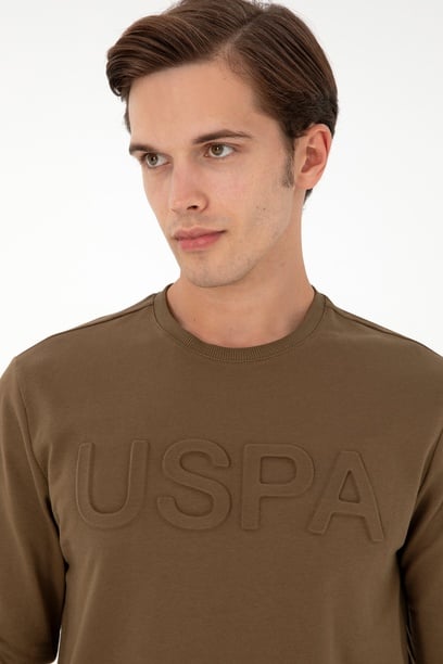 Erkek Regular Fit Bisiklet Yaka Haki Basic Sweatshirt