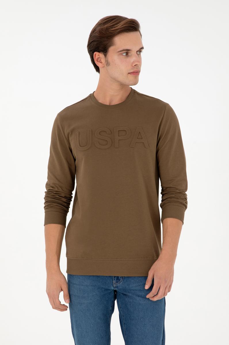 Erkek Regular Fit Bisiklet Yaka Haki Basic Sweatshirt