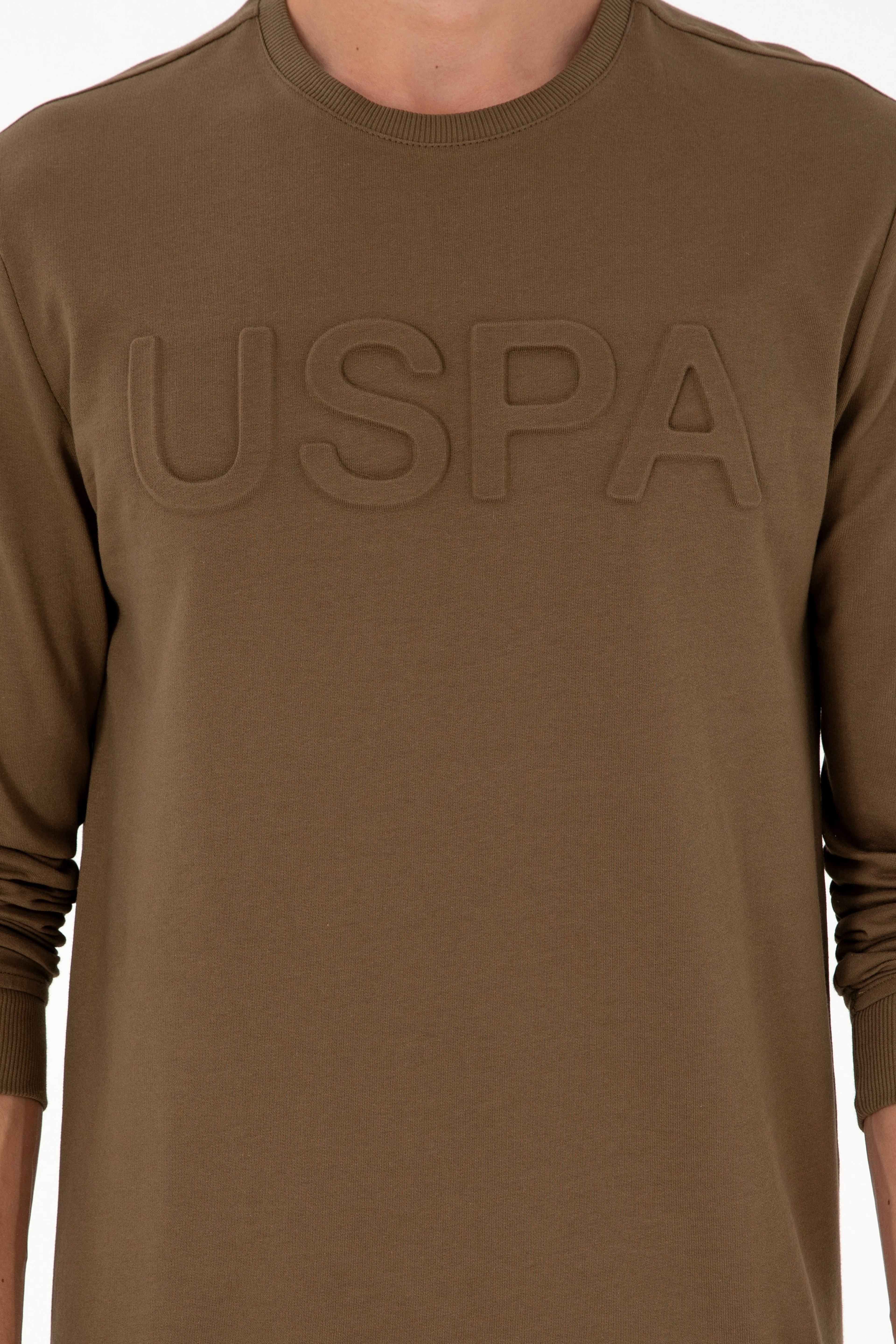 Erkek Regular Fit Bisiklet Yaka Haki Basic Sweatshirt