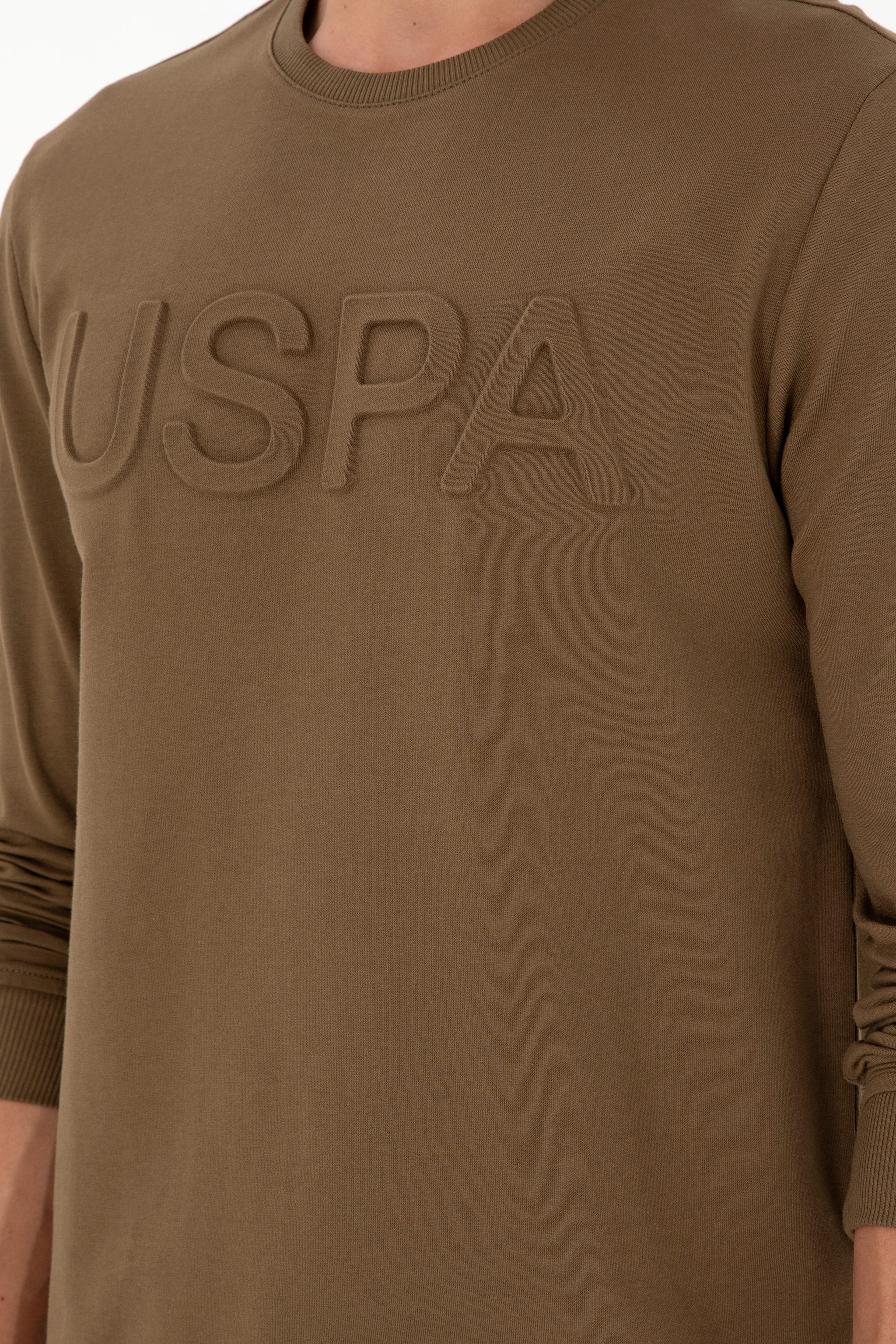 Erkek Regular Fit Bisiklet Yaka Haki Basic Sweatshirt - Image 7