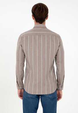 Erkek Beyaz Çizgili Kahverengi Gömlek - 50296560021