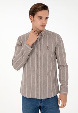Erkek Beyaz Çizgili Kahverengi Gömlek - 50296560021