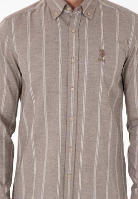 Erkek Beyaz Çizgili Kahverengi Gömlek - 50296560021