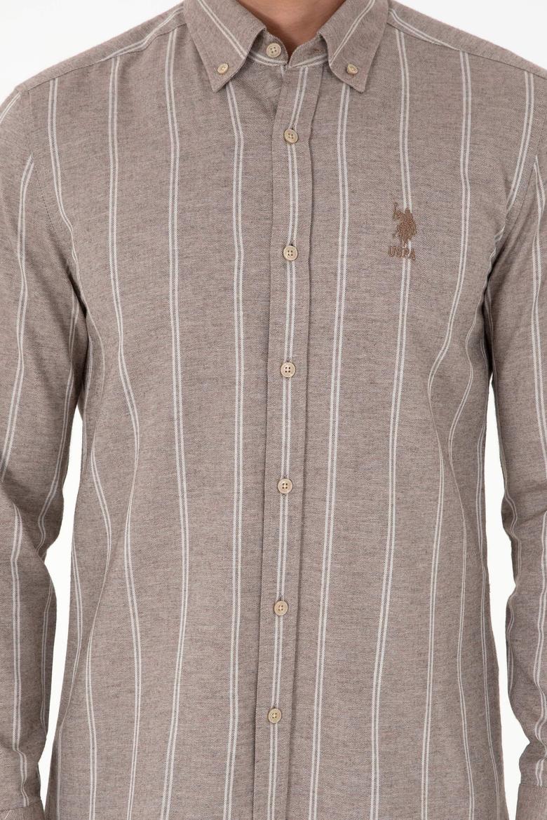 Erkek Beyaz Çizgili Kahverengi Gömlek - 50296560021