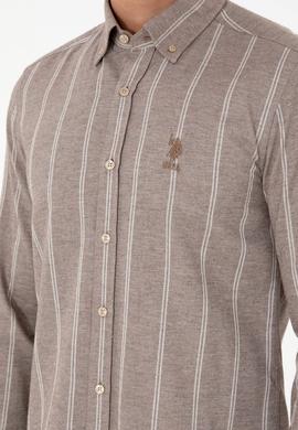 Erkek Beyaz Çizgili Kahverengi Gömlek - 50296560021