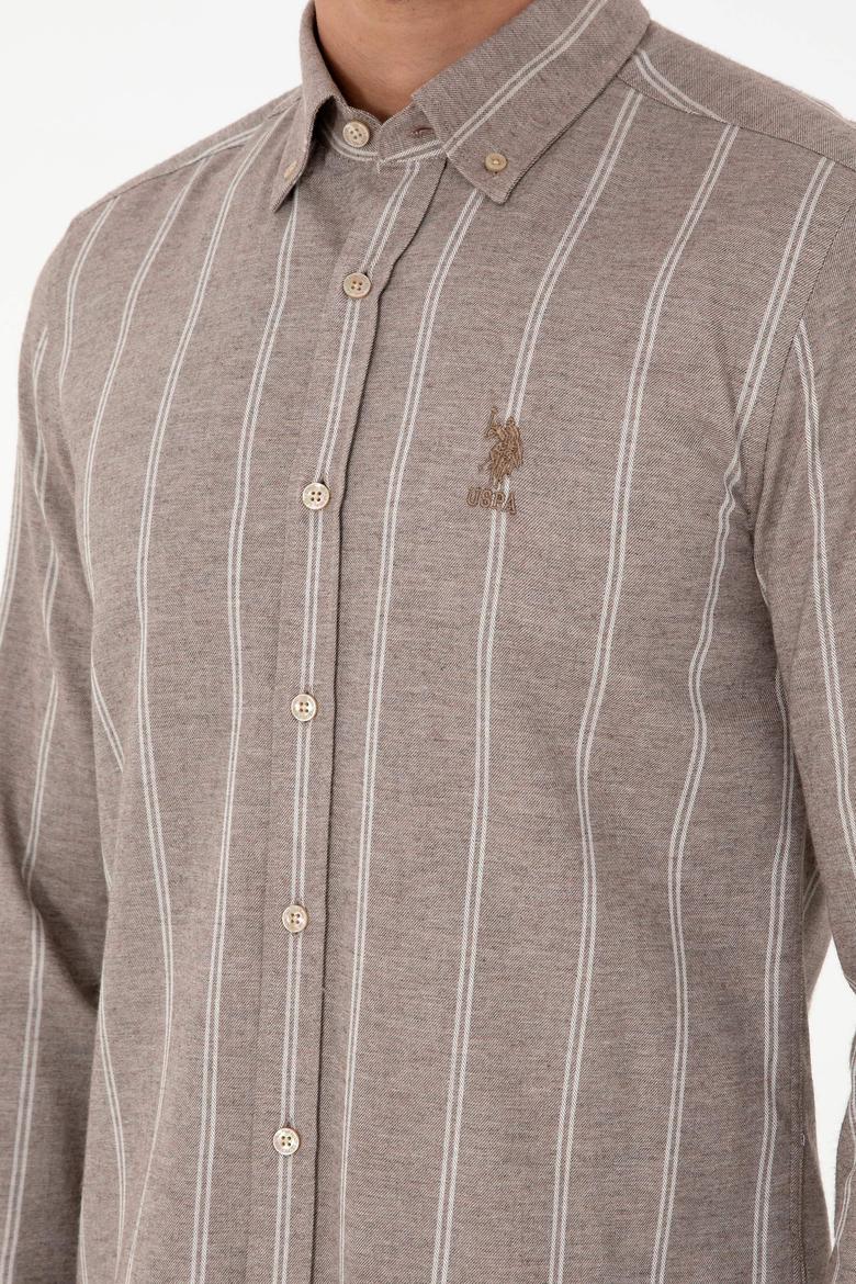 Erkek Beyaz Çizgili Kahverengi Gömlek - 50296560021