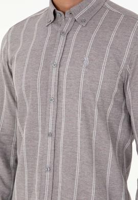 Erkek Beyaz Çizgili Gri Gömlek - 50296560009