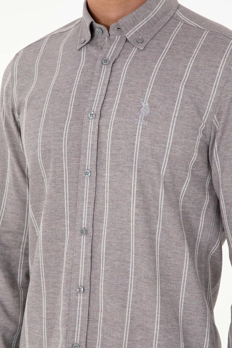 Erkek Beyaz Çizgili Gri Gömlek - 50296560009