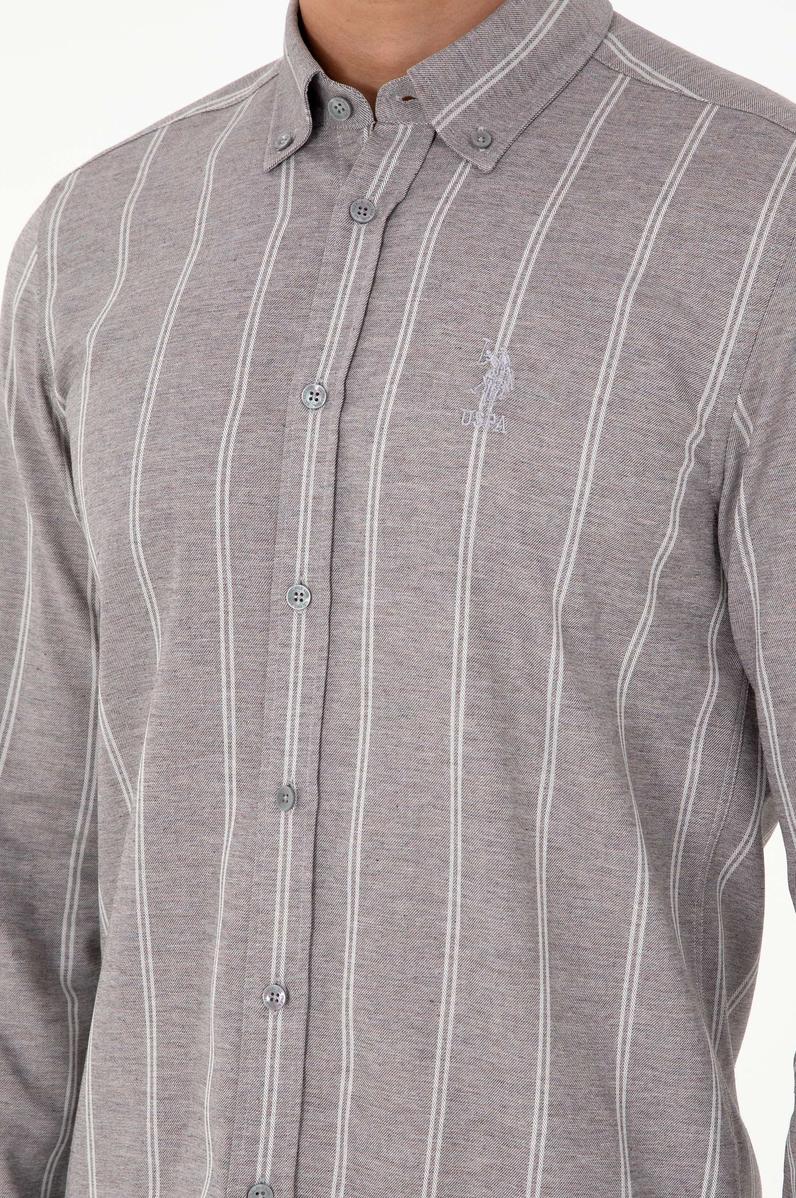 Erkek Beyaz Çizgili Gri Gömlek