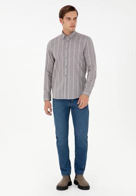 Erkek Beyaz Çizgili Gri Gömlek - 50296560009