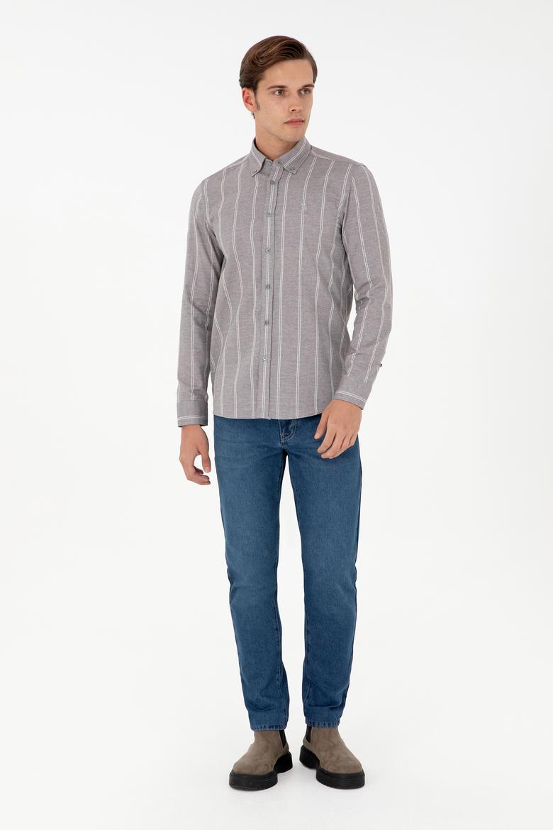 Erkek Beyaz Çizgili Gri Gömlek - 50296560009
