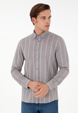 Erkek Beyaz Çizgili Gri Gömlek - 50296560009