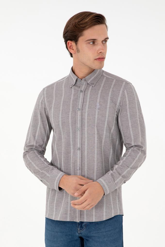 Erkek Beyaz Çizgili Gri Gömlek
